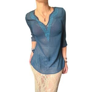 Sheer Teal Fairy Tunic ✨ Sparkle Blouse | Y2K Boho Ethereal Top | Fairycore